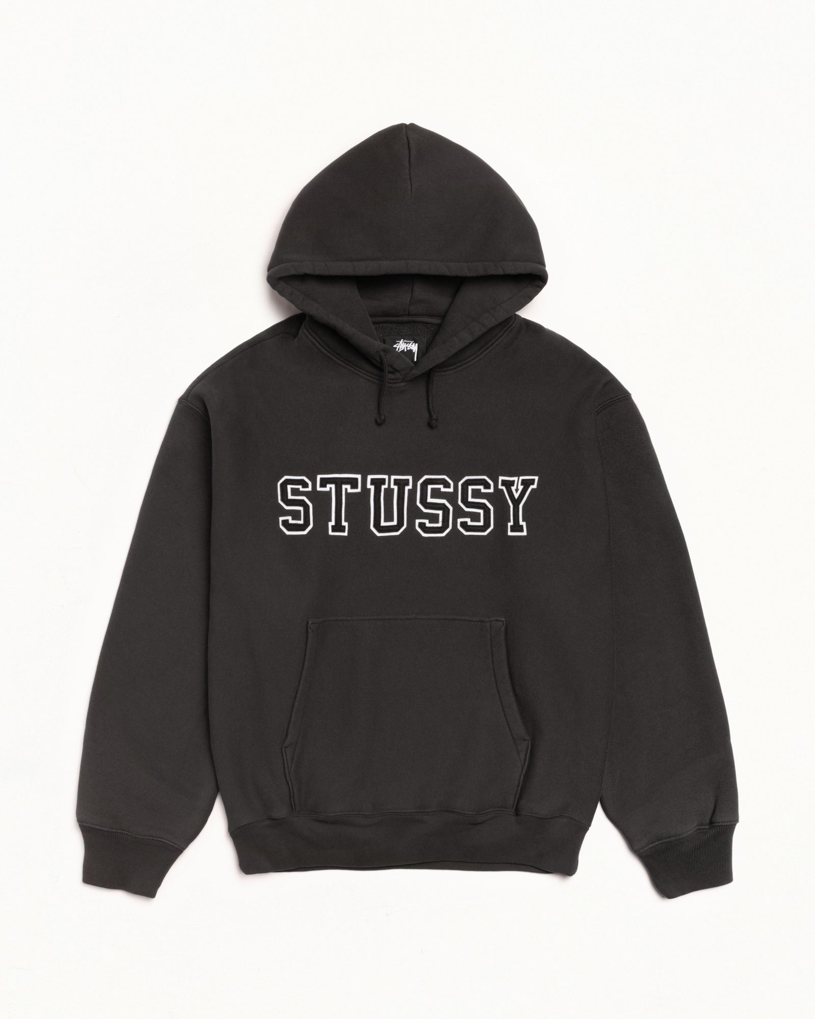 stussy_118591-felt-applique-hoodie-black_0 Latest FELT APPLIQUE HOODIE - FLEECE - Image 1